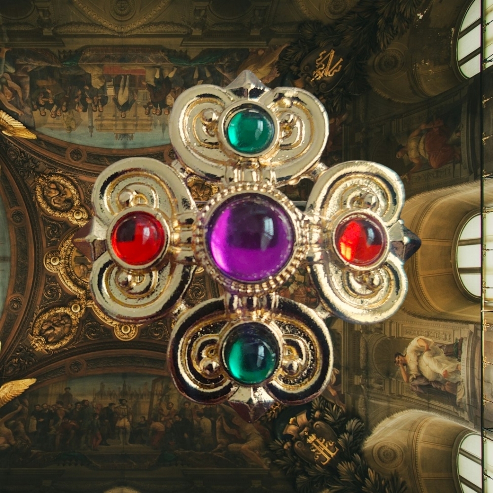 Jewel Tone Baroque Style Brooch